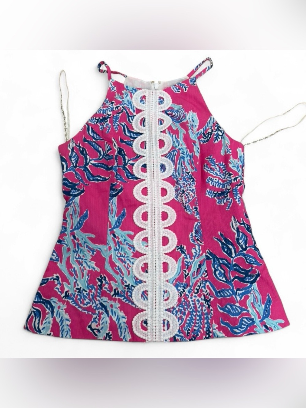 Lilly Pulitzer Pink and Blue Coral Lace-Trim Top